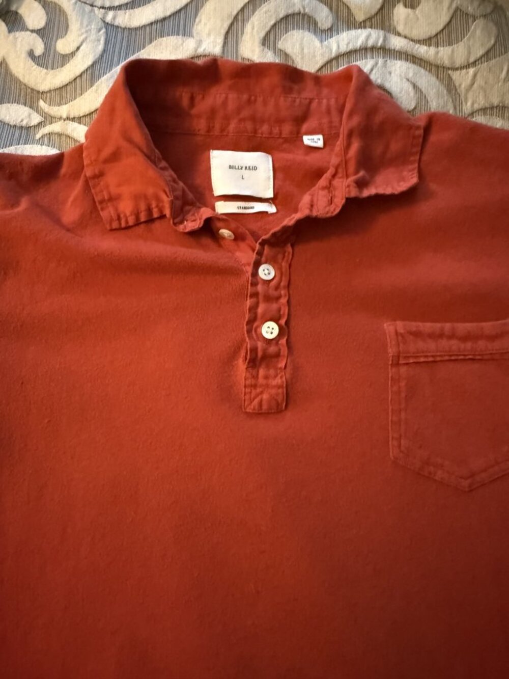 Billy Reid Red Linen Blend Short Sleeve Polo Shirt Size Large Preppy Classic